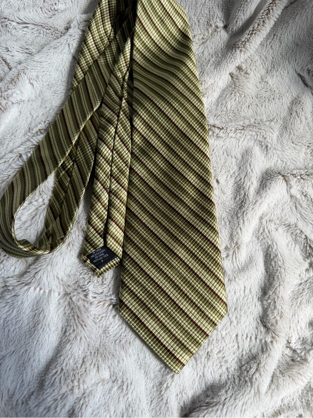 Alfani Olive and Brown Striped Plaid Tie